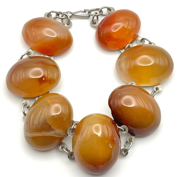 Jewelry - Vintage Large Chunky Carnelian Agate Link Bracelet
